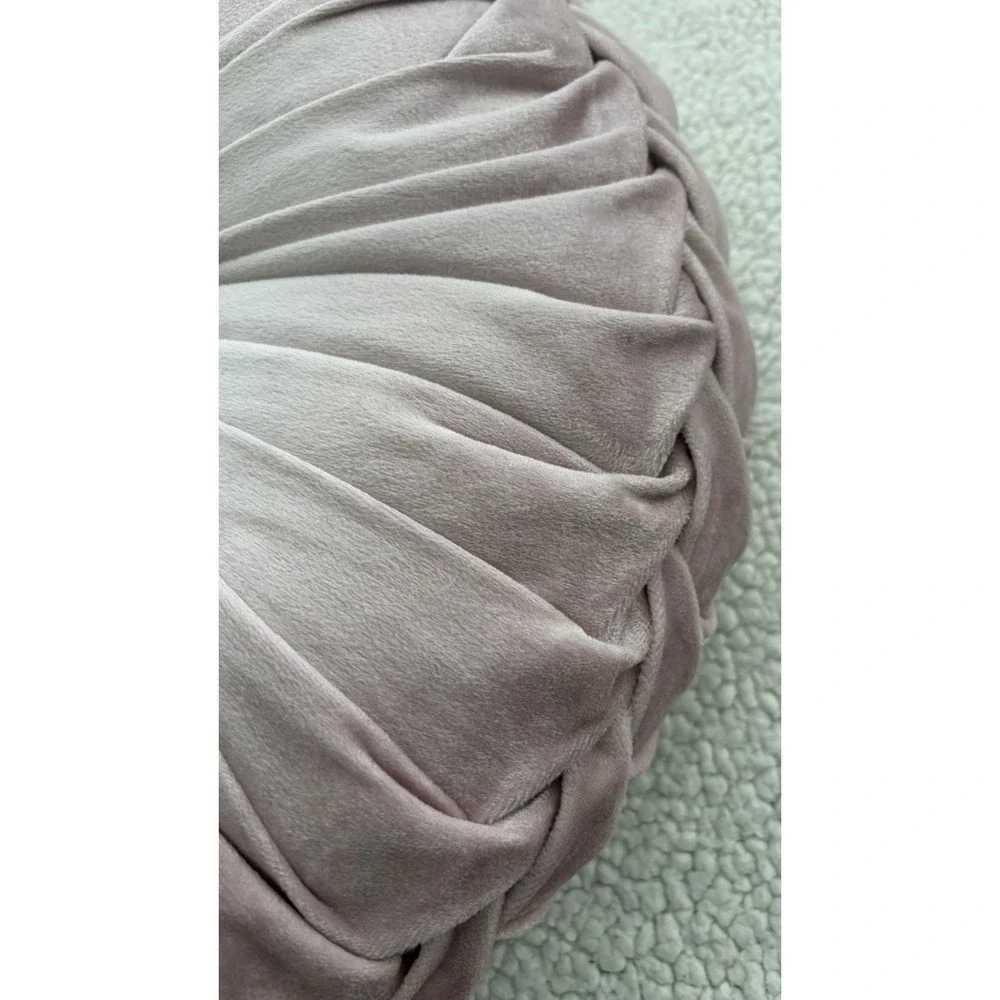 Round Velvet Throw Pillow Pumpkin Light Pink Blush Tufted Pleated Cushion Decor